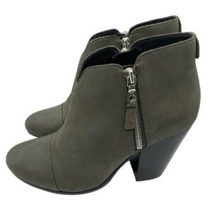RAG & BONE GREY SUEDE LEATHER DOUBLE ZIP BLOCK HEEL MARGOT BOOTIES SZ 8.5